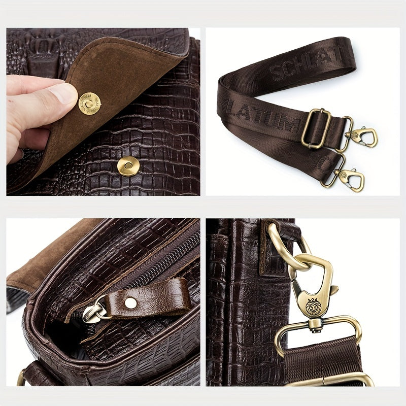 SCHLATUM Genuine Leather Shoulder Bag Crocodile Pattern Crossbody Bag For Work Commuute Business Bag