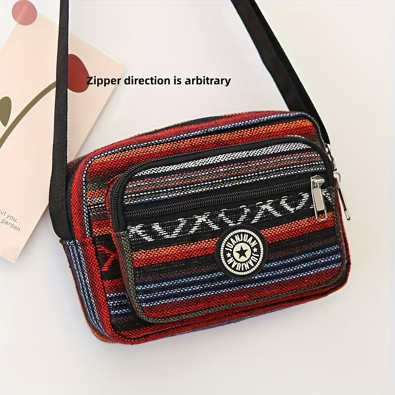 1pc Colorful Canvas Crossbody Bag, Casual Shoulder Bag With Multi Pocket