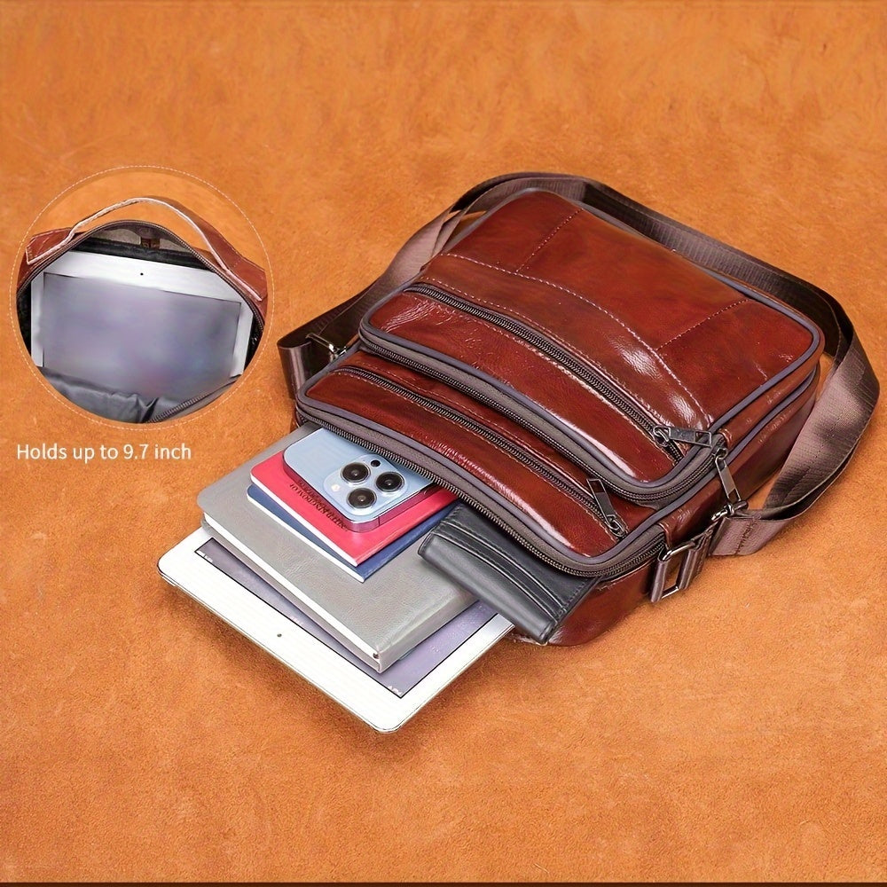 Men's Genuine Leather Crossbody Bag Vintage Multifunctional Shoulder Bag Casual Travel Messenger Bag