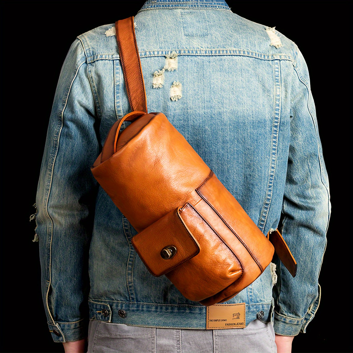 1pc Men's Genuine Leather Backpack, Top Layer Cowhide Material, Retro Leather Style, Large Capacity And Multiple Compartments, Natural Leather Texture Casual Bag
