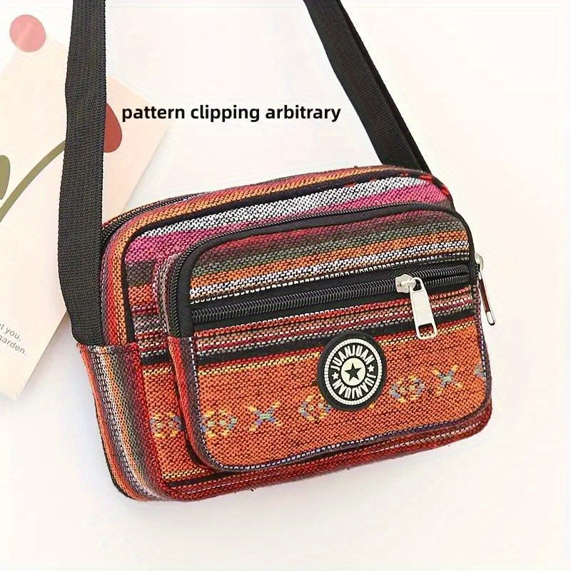1pc Colorful Canvas Crossbody Bag, Casual Shoulder Bag With Multi Pocket