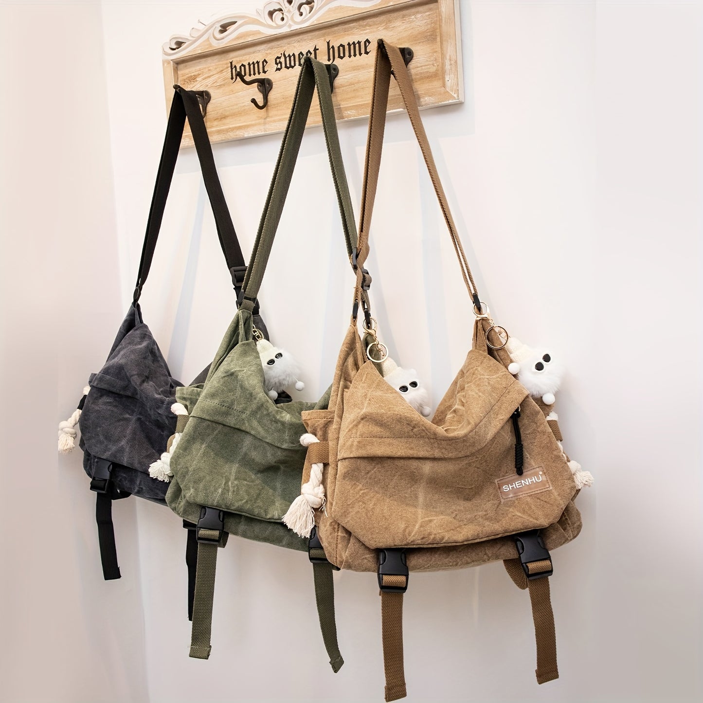 Vintage Canvas Crossbody Bag Formen Large Capacity Simple Messenger Bag Casual Students Bookbag Shoulder Bag