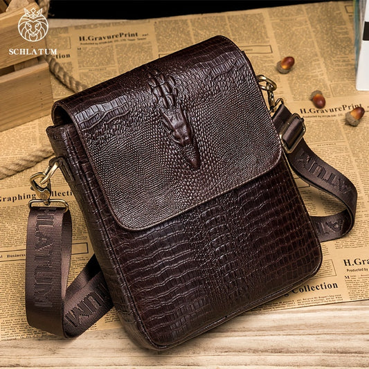 SCHLATUM Genuine Leather Shoulder Bag Crocodile Pattern Crossbody Bag For Work Commuute Business Bag