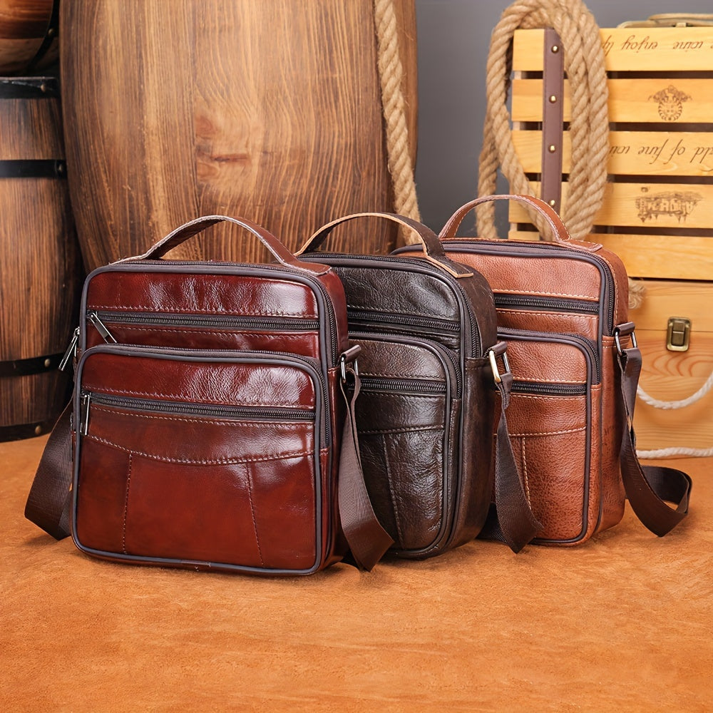 Men's Genuine Leather Crossbody Bag Vintage Multifunctional Shoulder Bag Casual Travel Messenger Bag