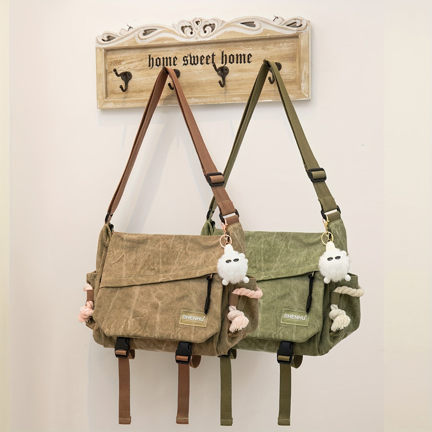 Vintage Canvas Crossbody Bag Formen Large Capacity Simple Messenger Bag Casual Students Bookbag Shoulder Bag